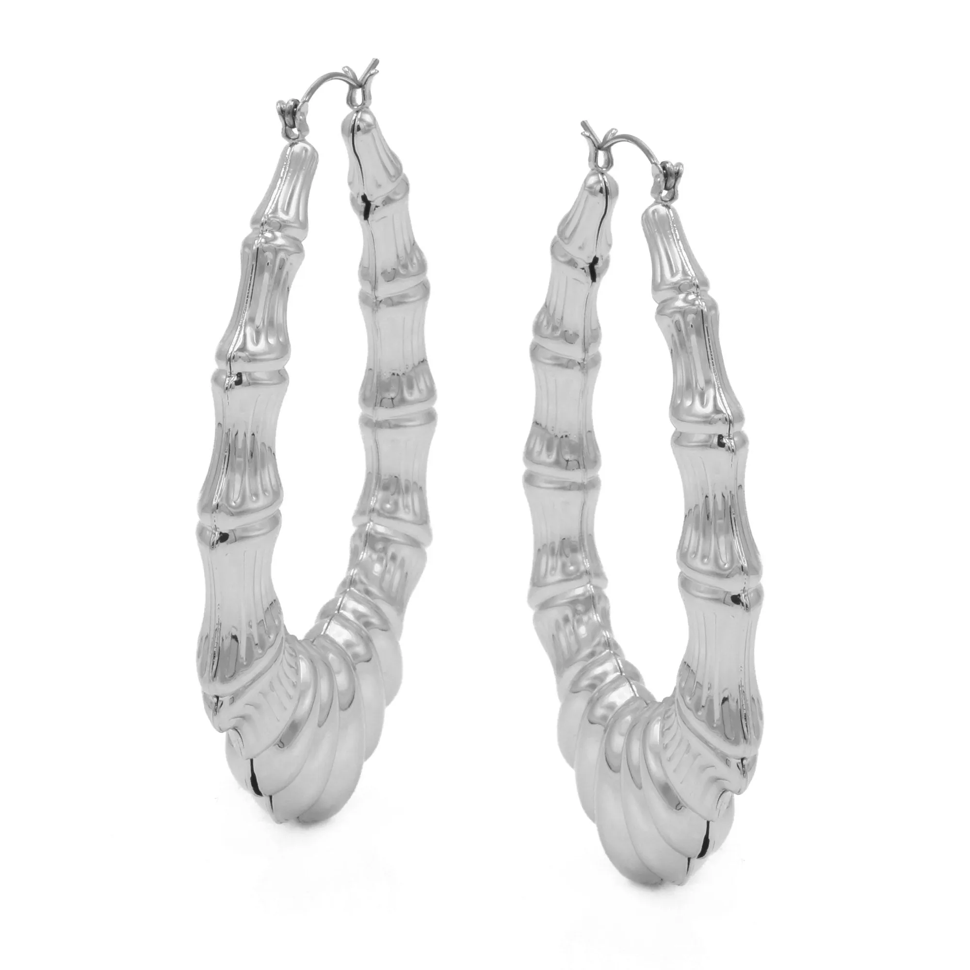 SILVER BAMBOO HOOP EARRINGS#HNE90617SL(GC16)