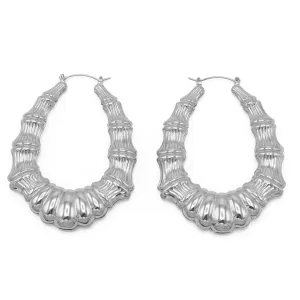 SILVER BAMBOO HOOP EARRINGS#HNE90617SL(GC16)