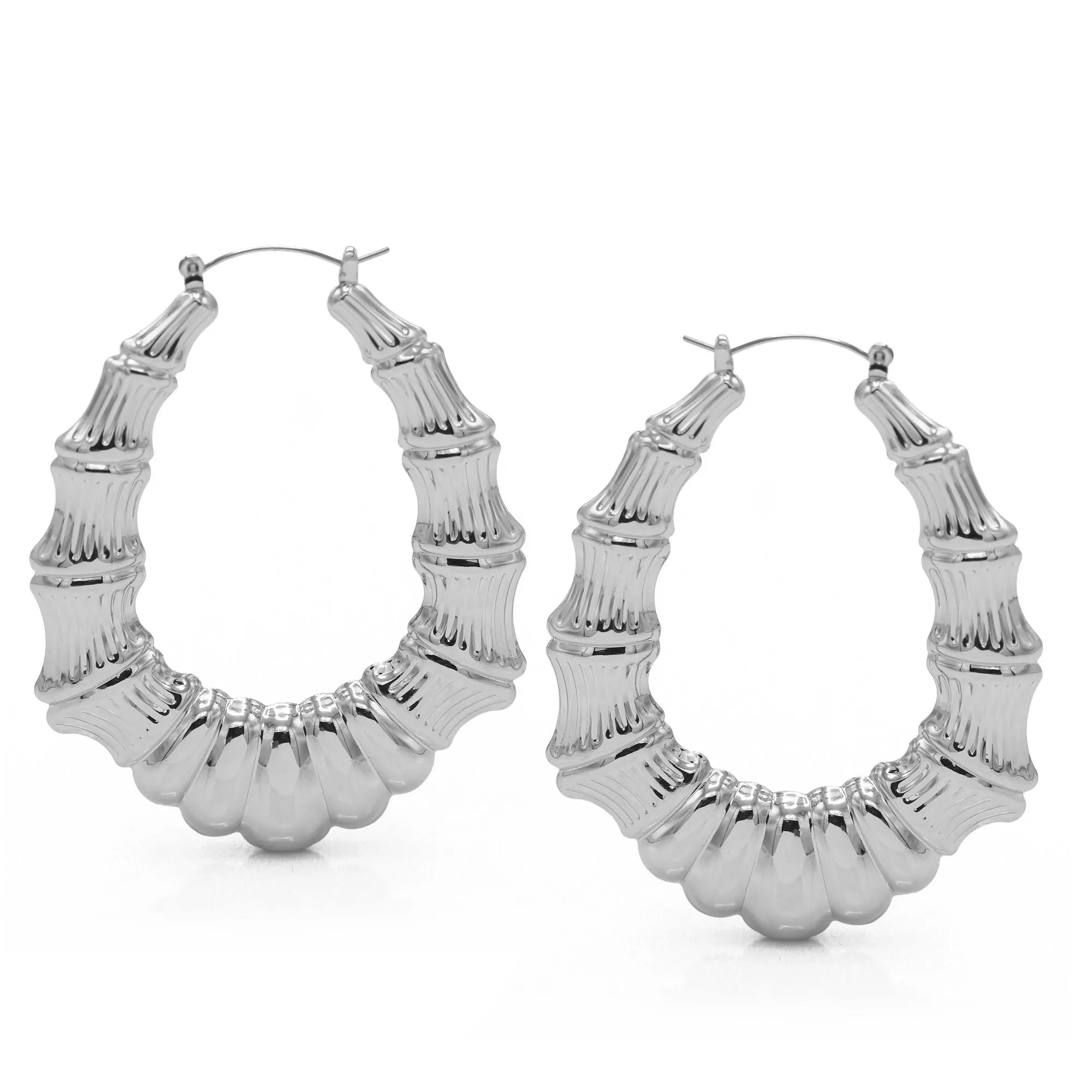 SILVER BAMBOO HOOP EARRINGS#HNE90617SL(GC16)