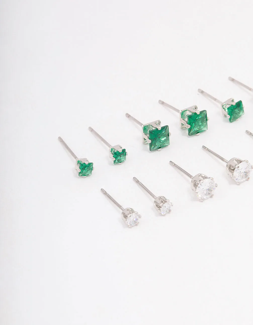 Silver Cubic Zirconia Round & Square Stud Earrings 12-Pack