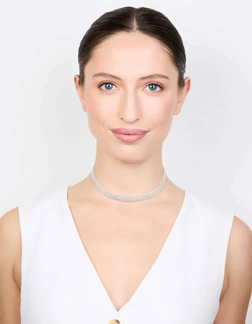 Silver Cubic Zirconia Thick Cupchain Choker Necklace