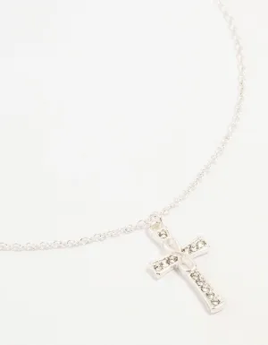 Silver Diamante Cross Pendant Necklace