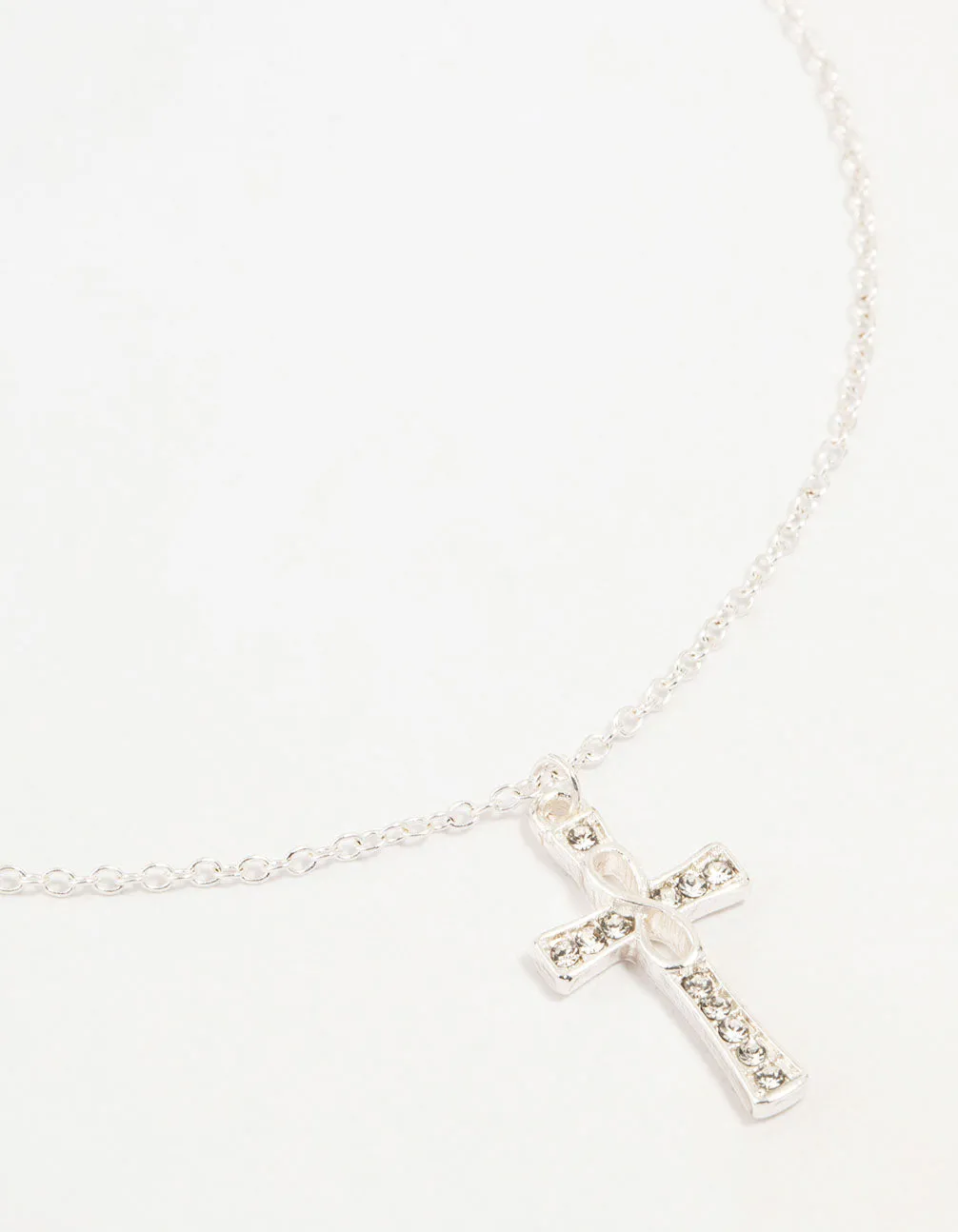 Silver Diamante Cross Pendant Necklace