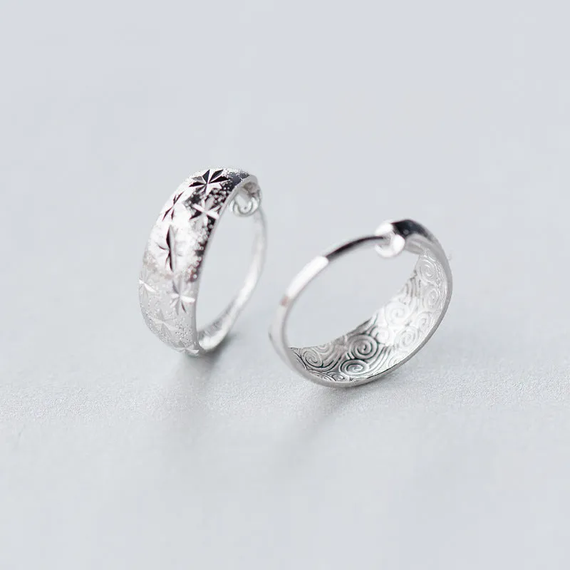 Silver Diamond Cut Wide Hoop Earrings-SH068