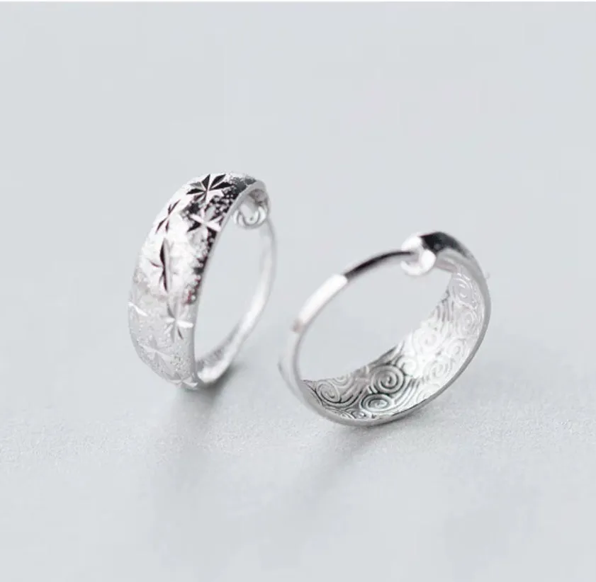 Silver Diamond Cut Wide Hoop Earrings-SH068