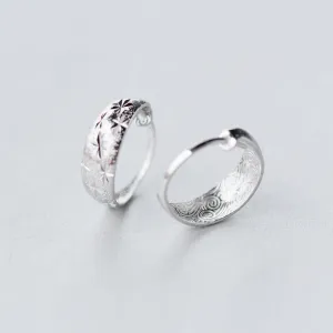 Silver Diamond Cut Wide Hoop Earrings-SH068