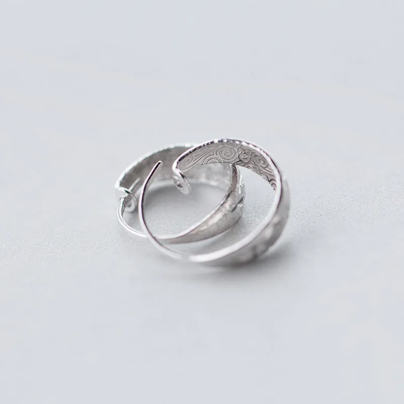 Silver Diamond Cut Wide Hoop Earrings-SH068