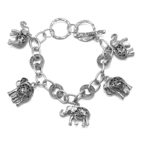 SILVER ELEPHANT CHARM BRACELET  #HNB77730_SILVER(UF5)