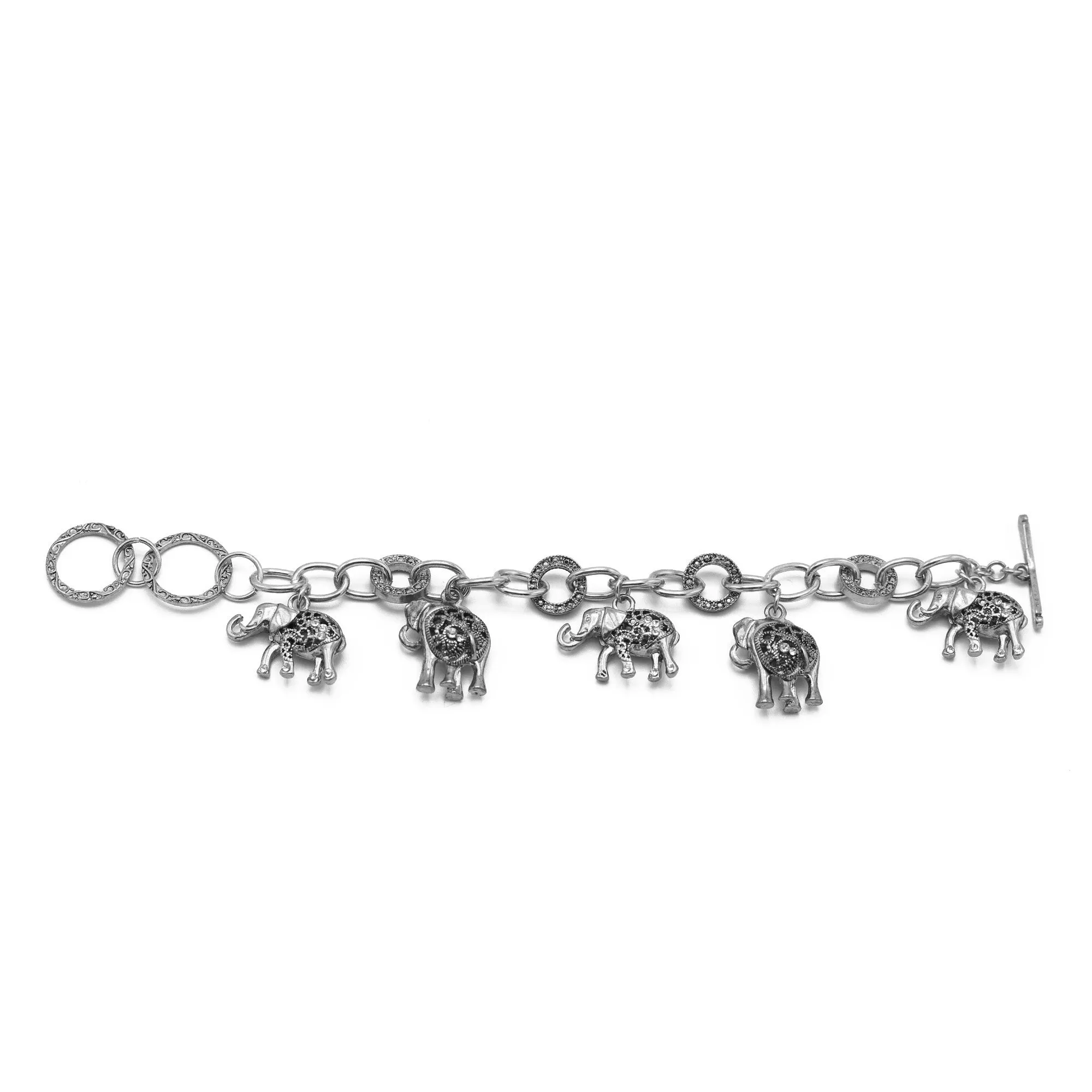 SILVER ELEPHANT CHARM BRACELET  #HNB77730_SILVER(UF5)