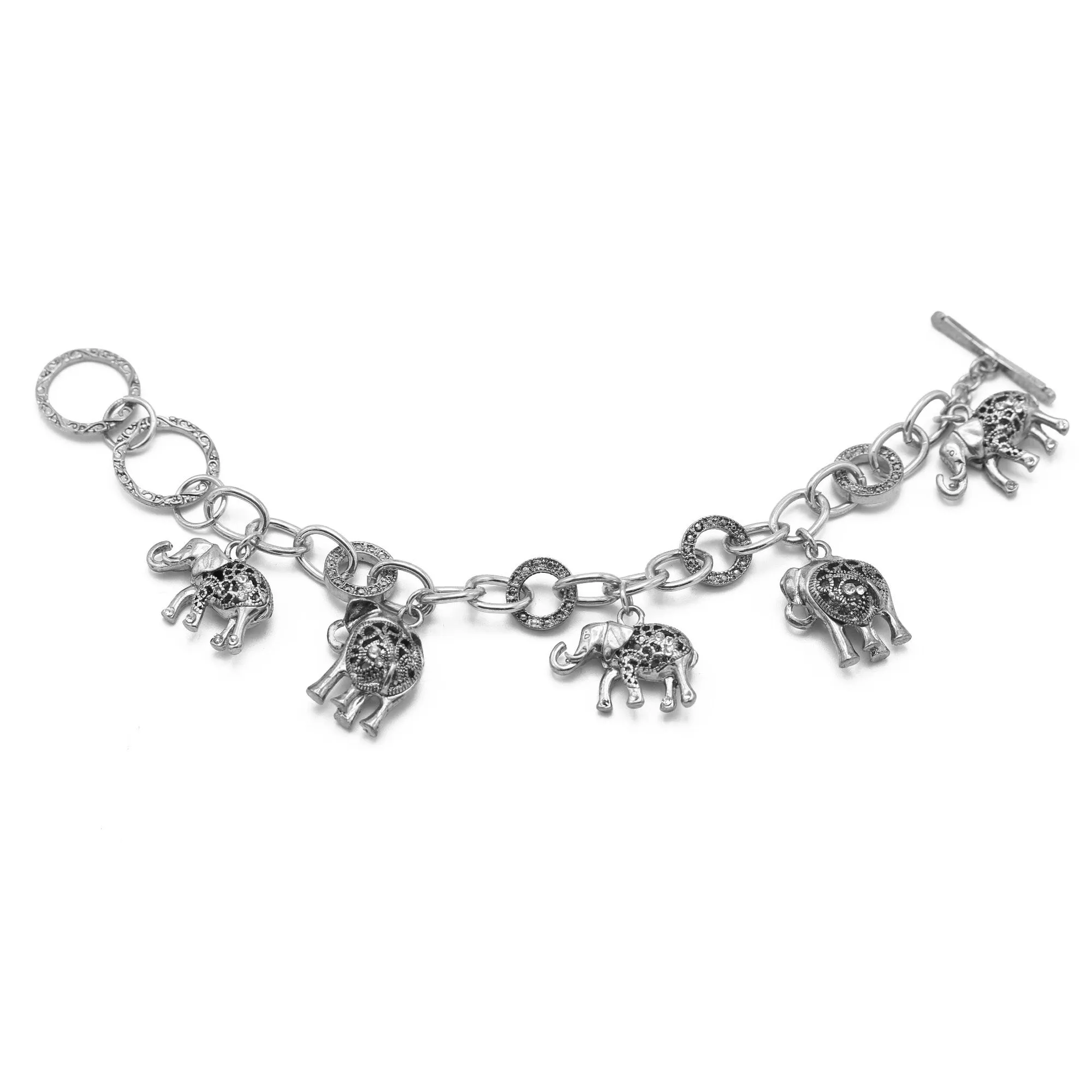 SILVER ELEPHANT CHARM BRACELET  #HNB77730_SILVER(UF5)