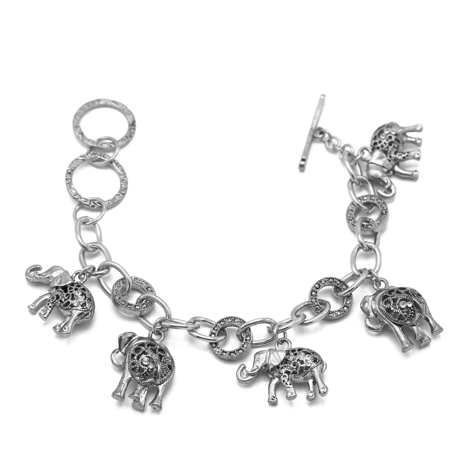 SILVER ELEPHANT CHARM BRACELET  #HNB77730_SILVER(UF5)