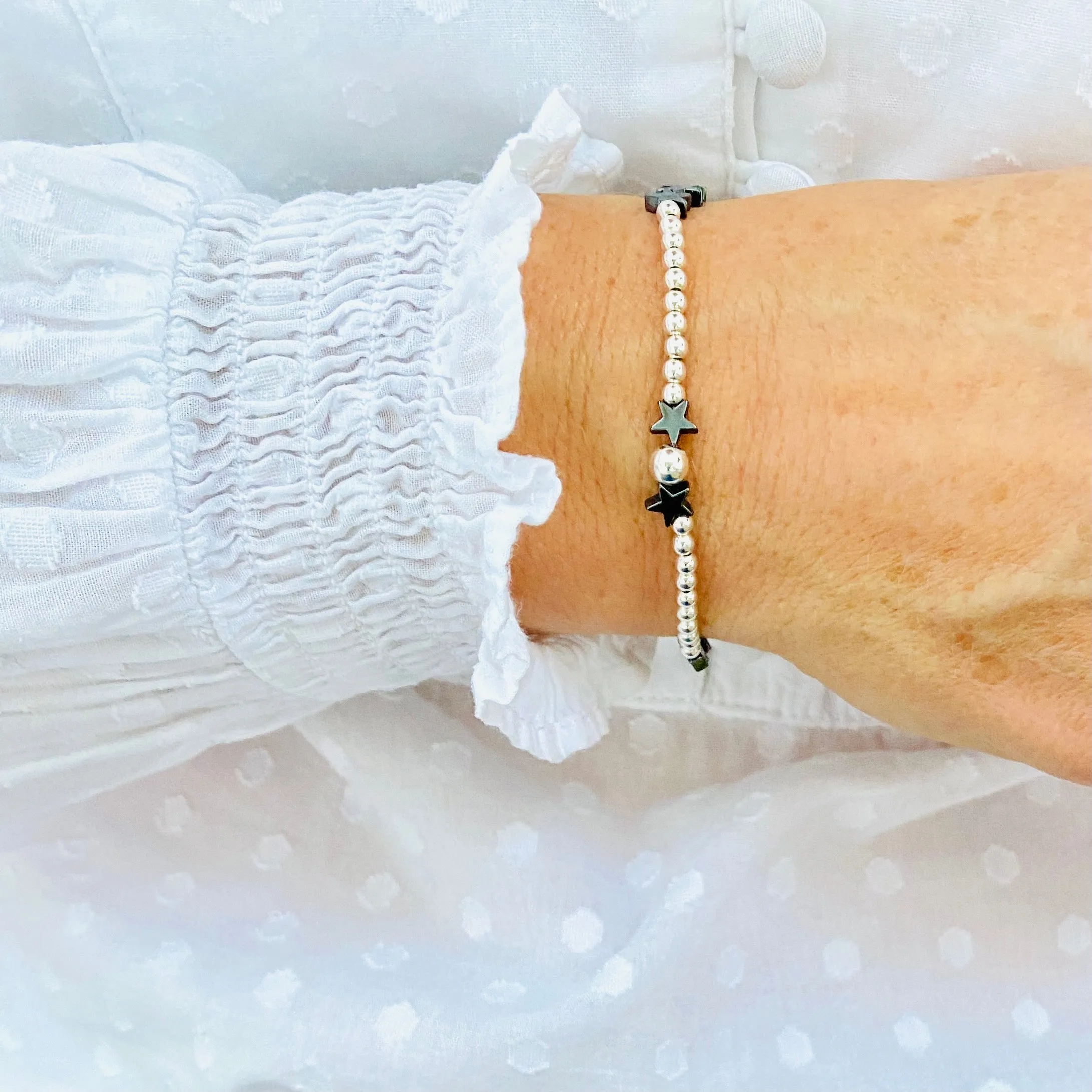 Silver Hematite Star Bead Bracelet