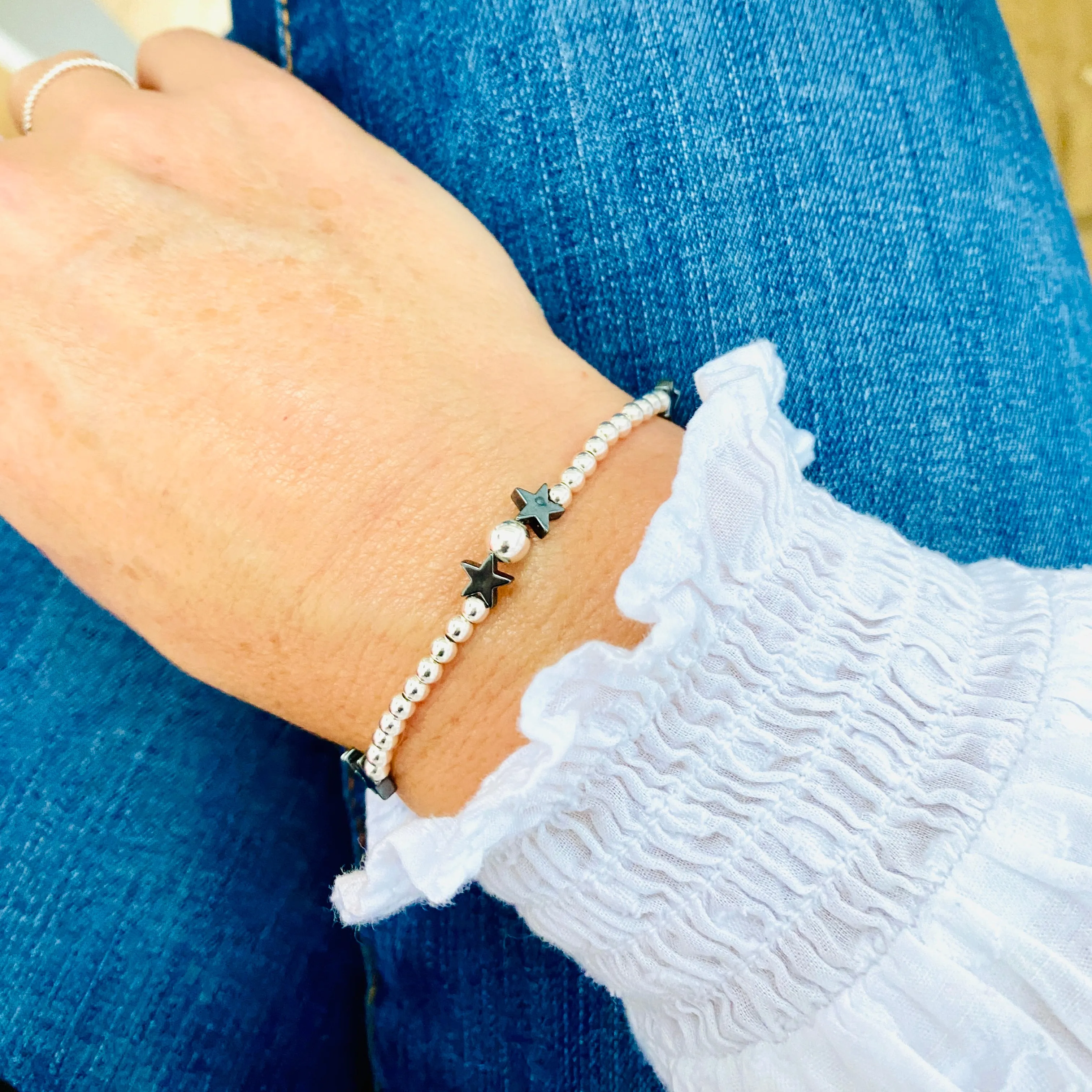 Silver Hematite Star Bead Bracelet