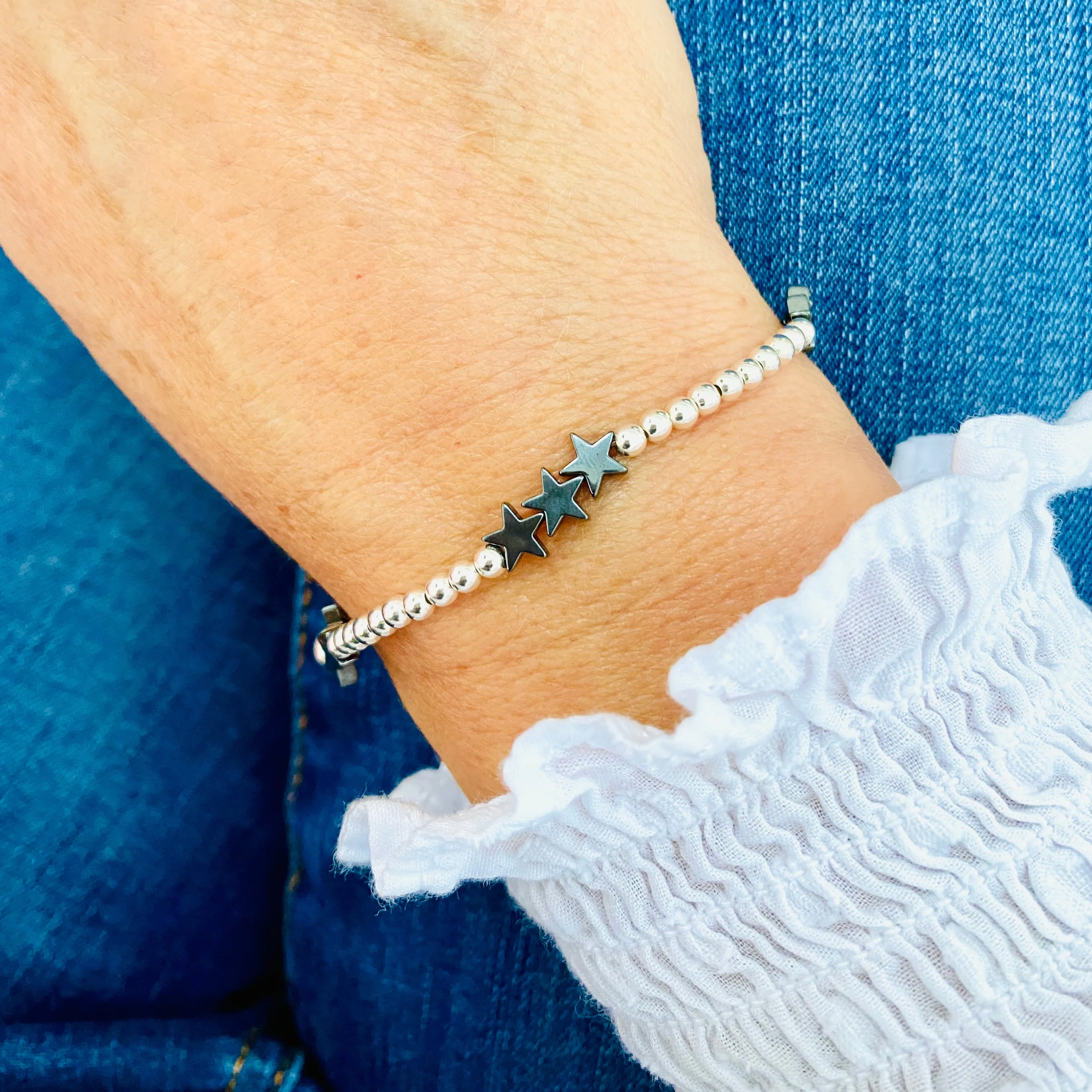 Silver Hematite Star Bead Bracelet