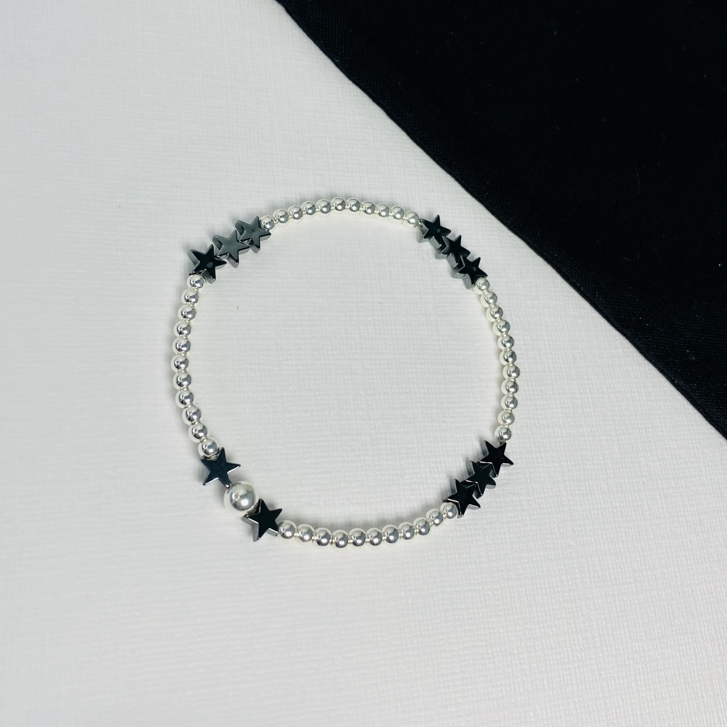 Silver Hematite Star Bead Bracelet