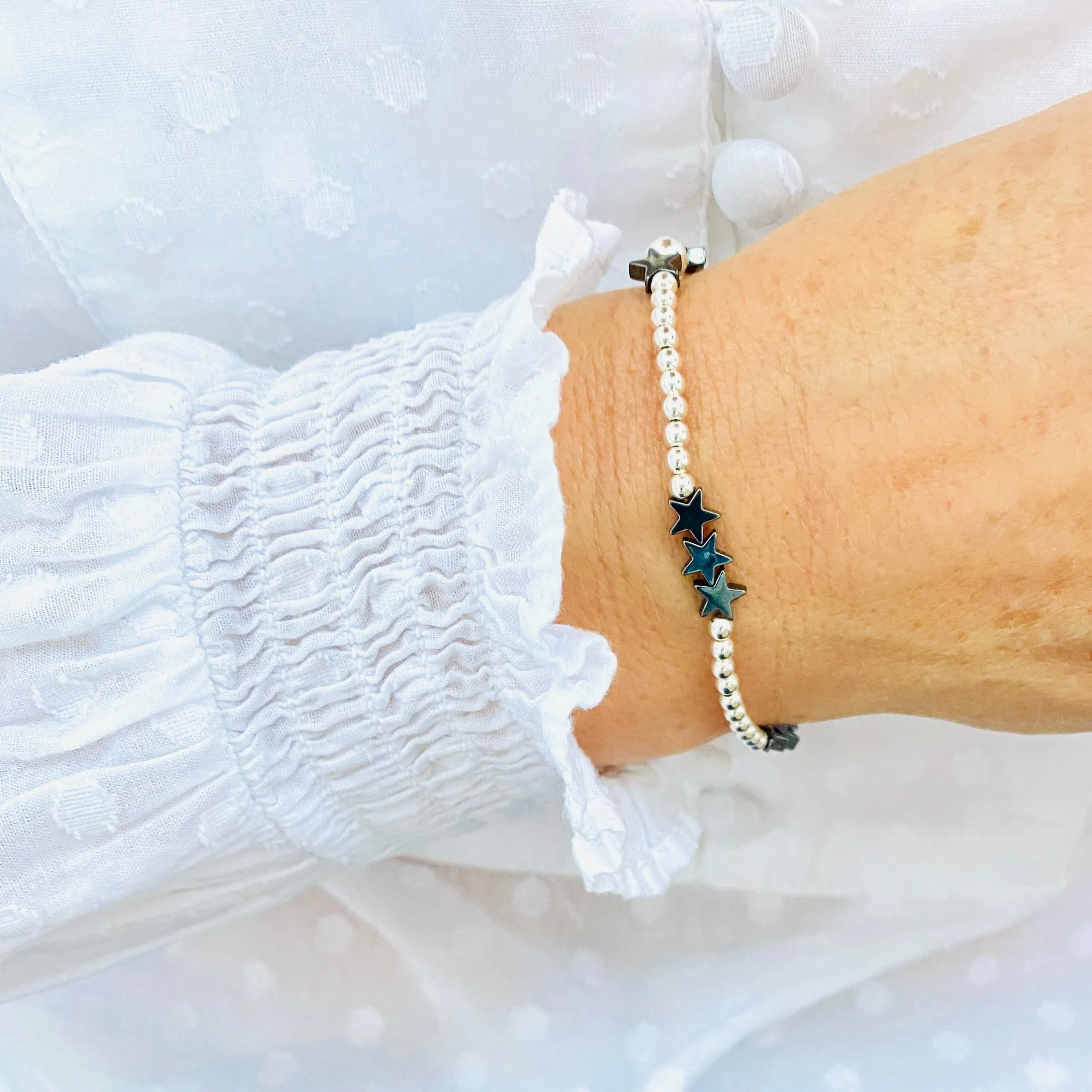 Silver Hematite Star Bead Bracelet