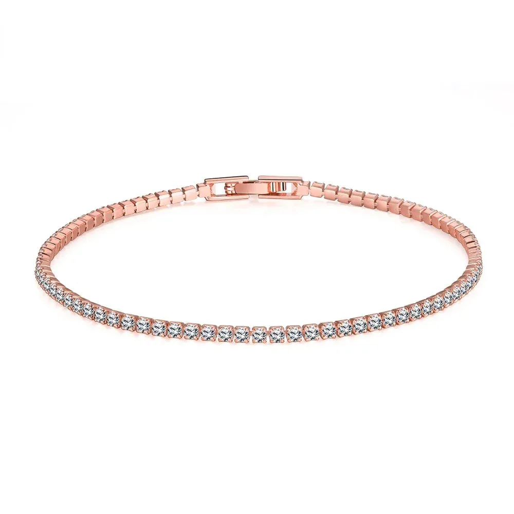 Silver Jewelry 18CM Tennis Bracelet 2mm Zirconia Anniversary Gift Real Sterling Silver Bangle Bracelets