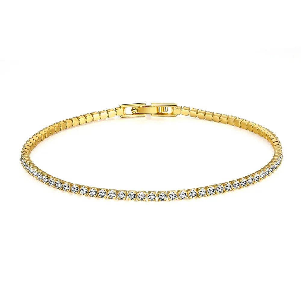 Silver Jewelry 18CM Tennis Bracelet 2mm Zirconia Anniversary Gift Real Sterling Silver Bangle Bracelets