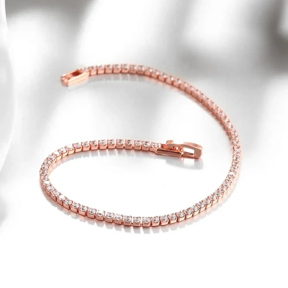 Silver Jewelry 18CM Tennis Bracelet 2mm Zirconia Anniversary Gift Real Sterling Silver Bangle Bracelets