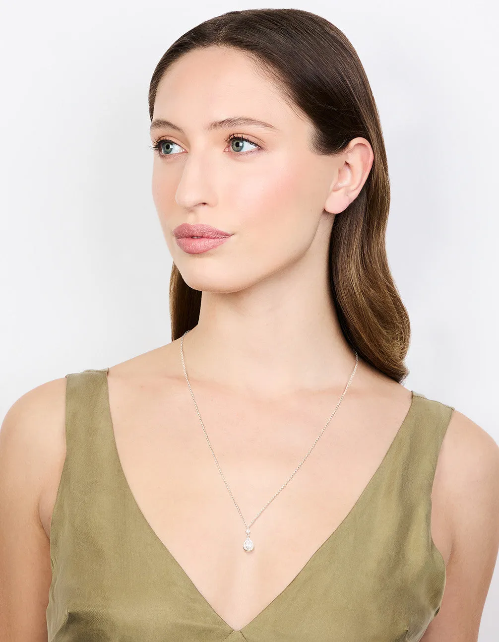 Silver Pear Cubic Zirconia Pendant Necklace
