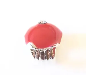 Silver Plated Red Enamel Cupcake Charm