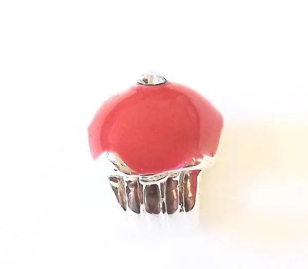 Silver Plated Red Enamel Cupcake Charm
