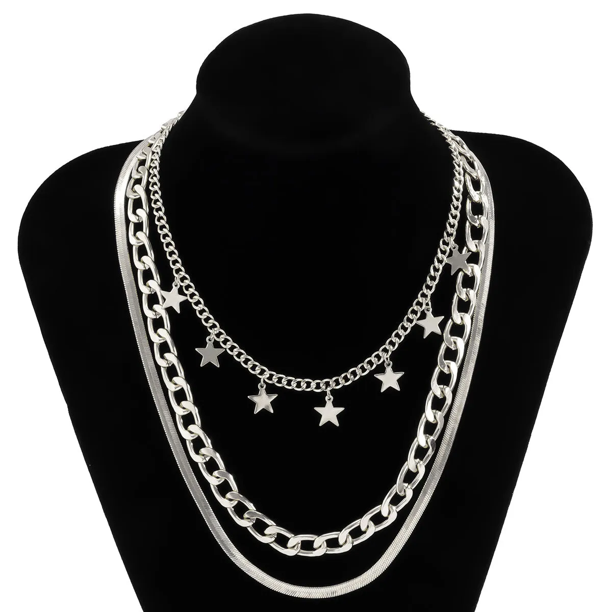 Silver-Plated Star Station Choker Necklace Set