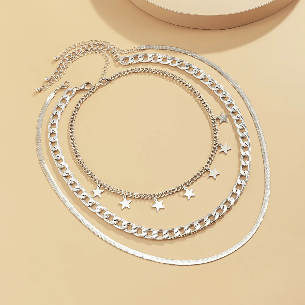 Silver-Plated Star Station Choker Necklace Set
