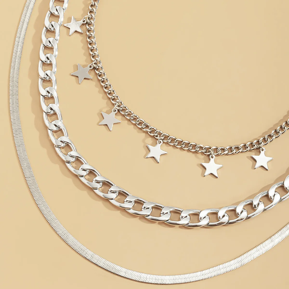 Silver-Plated Star Station Choker Necklace Set