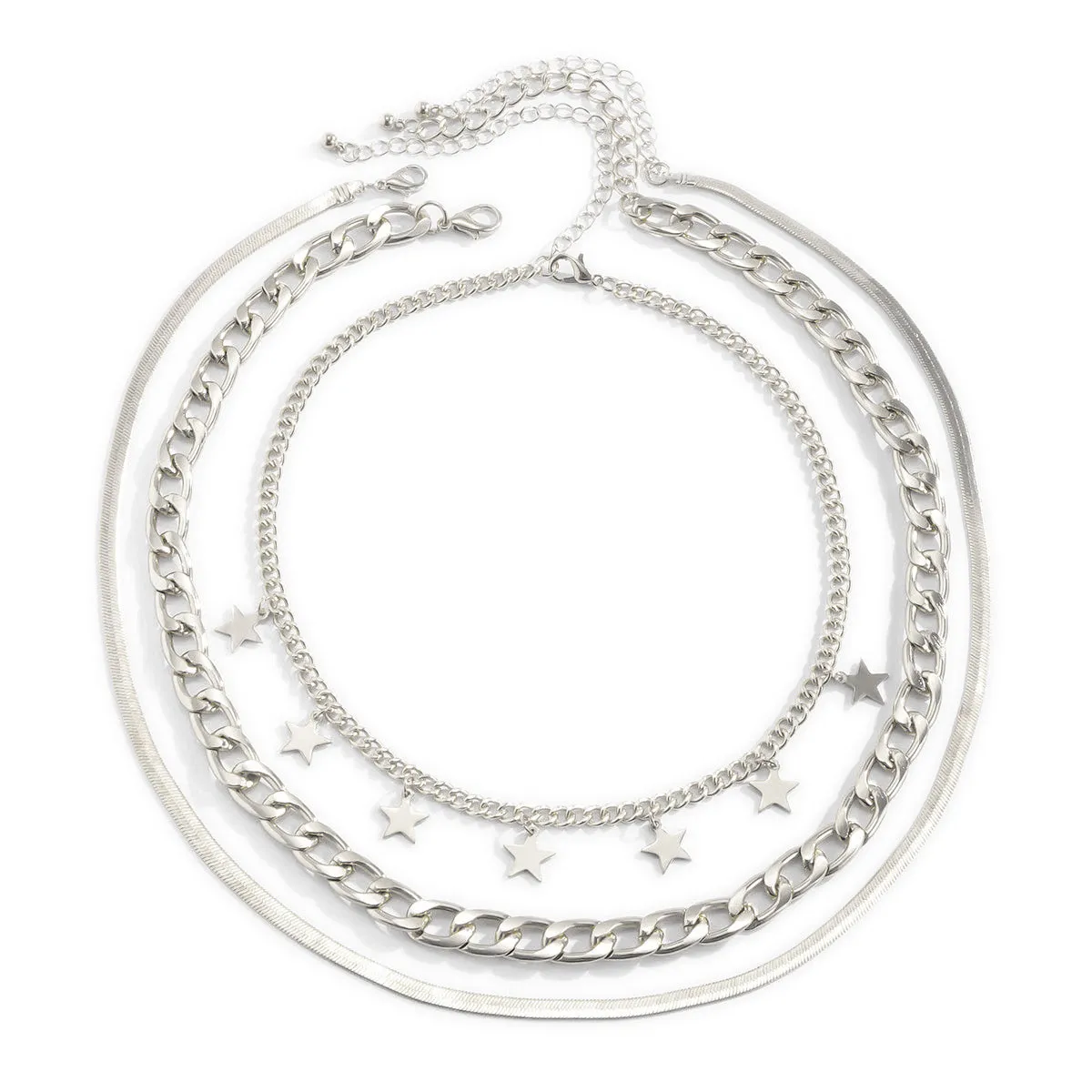 Silver-Plated Star Station Choker Necklace Set