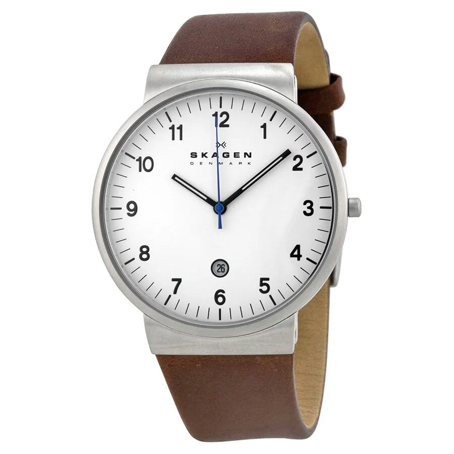 Skagen Ancher White Dial Brown Leather Men's Watch SKW6082
