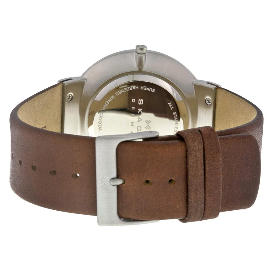 Skagen Ancher White Dial Brown Leather Men's Watch SKW6082