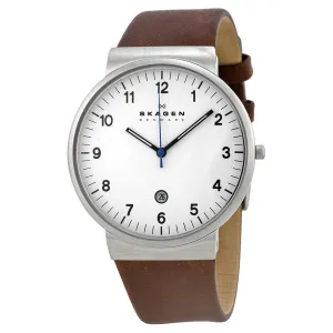 Skagen Ancher White Dial Brown Leather Men's Watch SKW6082