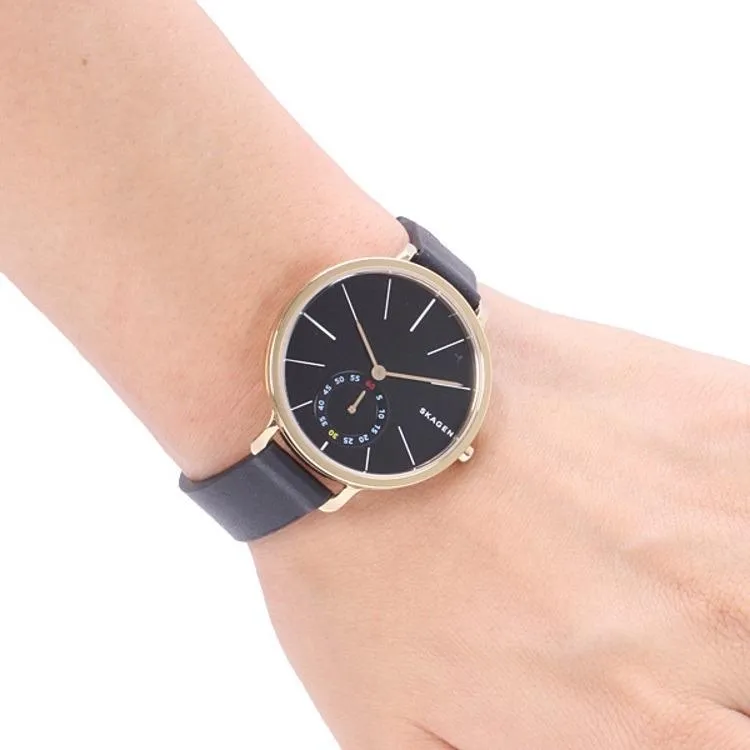 Skagen Hagen Black Dial Black Leather Ladies Watch SKW2354