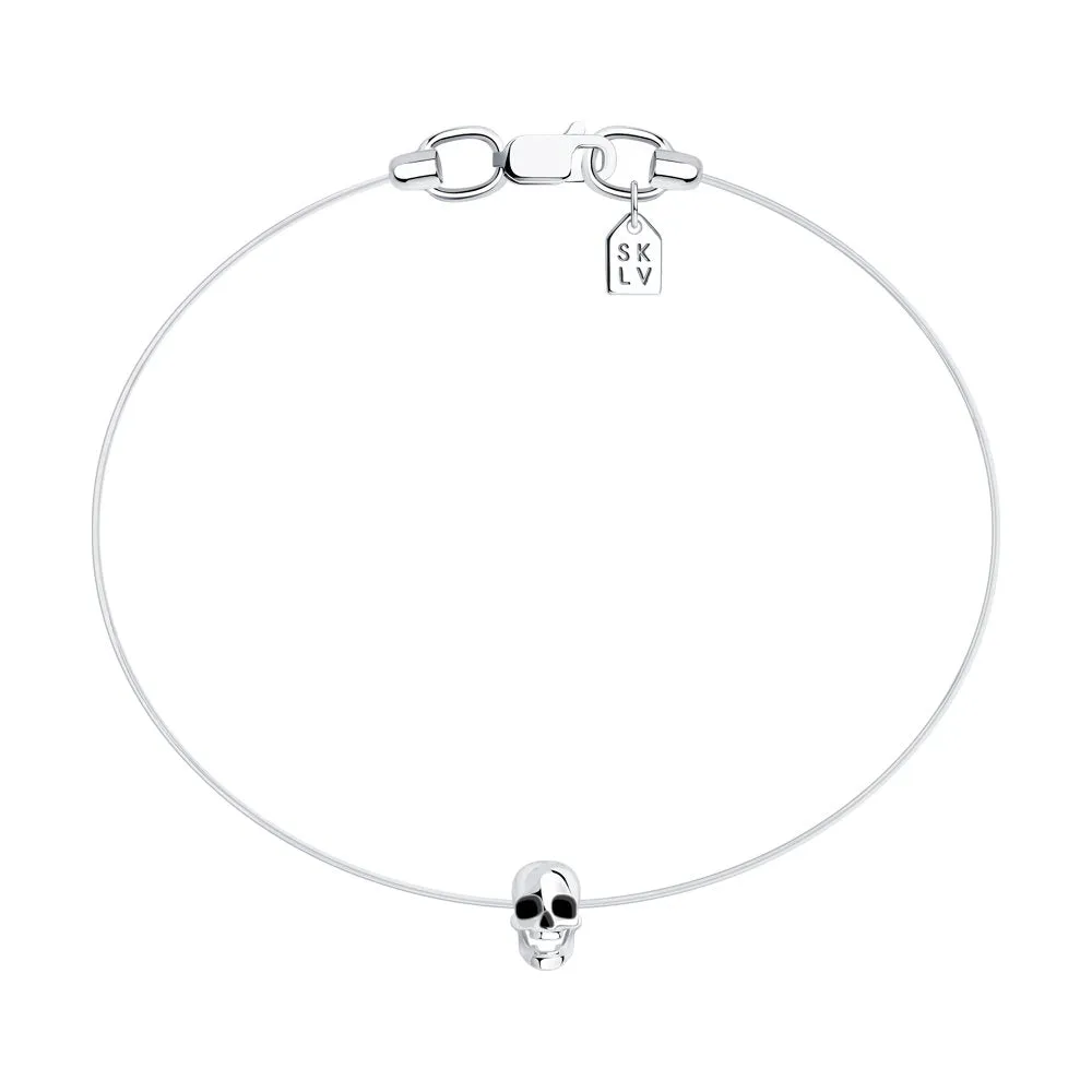 SKLV by SOKOLOV -925 Silver Skull Charm On A Fishing Line Bracelet