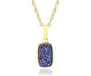Small Rectangle Purple Rainbow Druzy 14k Vermeil Necklace