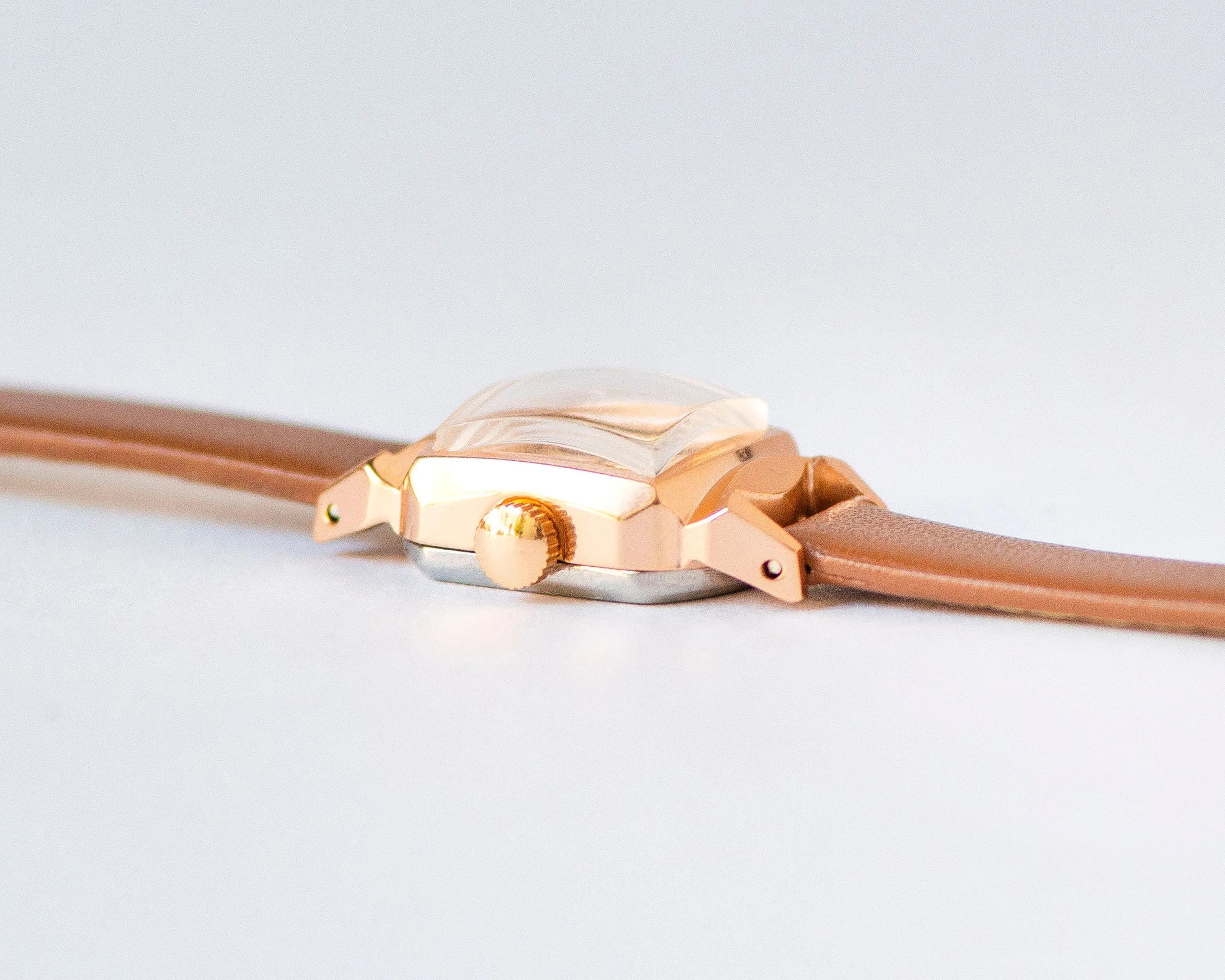 Small women watch unused rare Glory square gold shade, art deco women watch vintage gift, lady watch sunburst dial, new genuine leather band