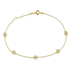 Solid 14K Gold Heart CZ Charm Bracelet