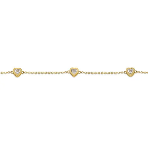 Solid 14K Gold Heart CZ Charm Bracelet