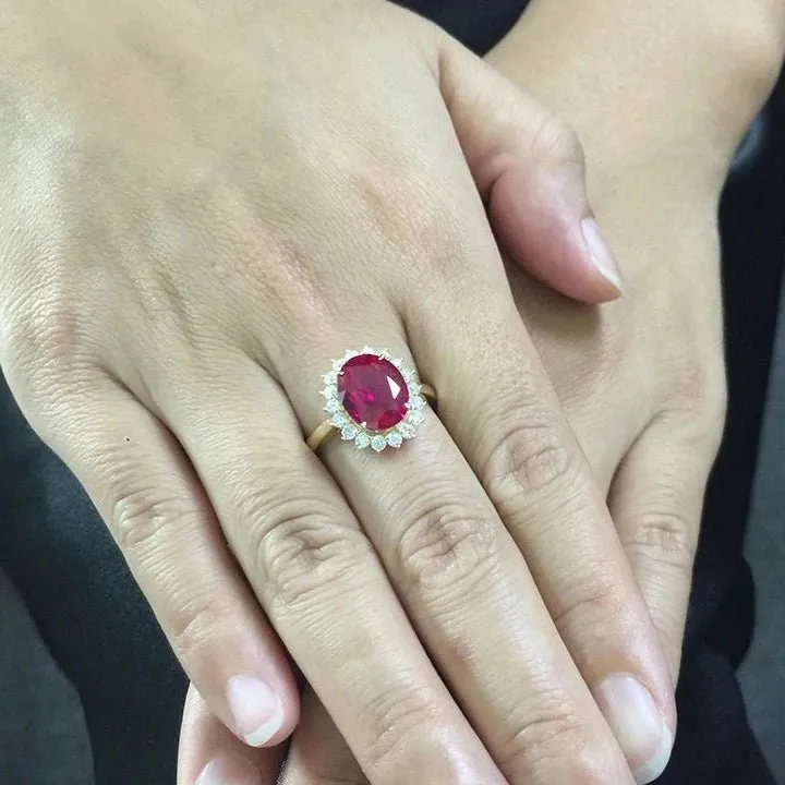 Solid 14k Yellow Gold 3.0 Ct Ruby with Diamond Engagement Ring