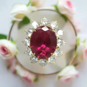 Solid 14k Yellow Gold 3.0 Ct Ruby with Diamond Engagement Ring