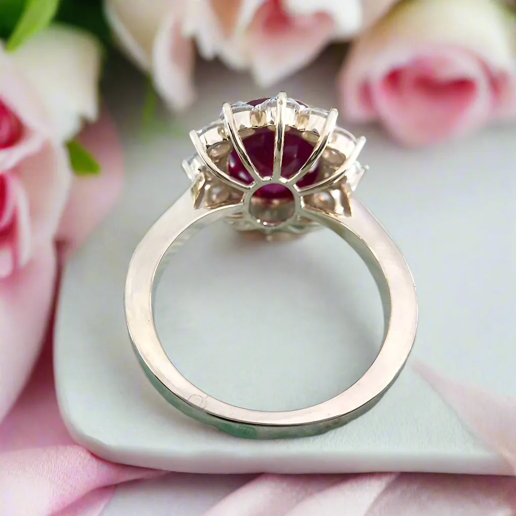Solid 14k Yellow Gold 3.0 Ct Ruby with Diamond Engagement Ring