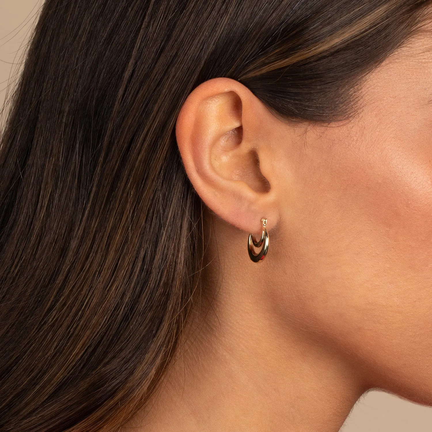 Solid Double Hoop Earring 14K