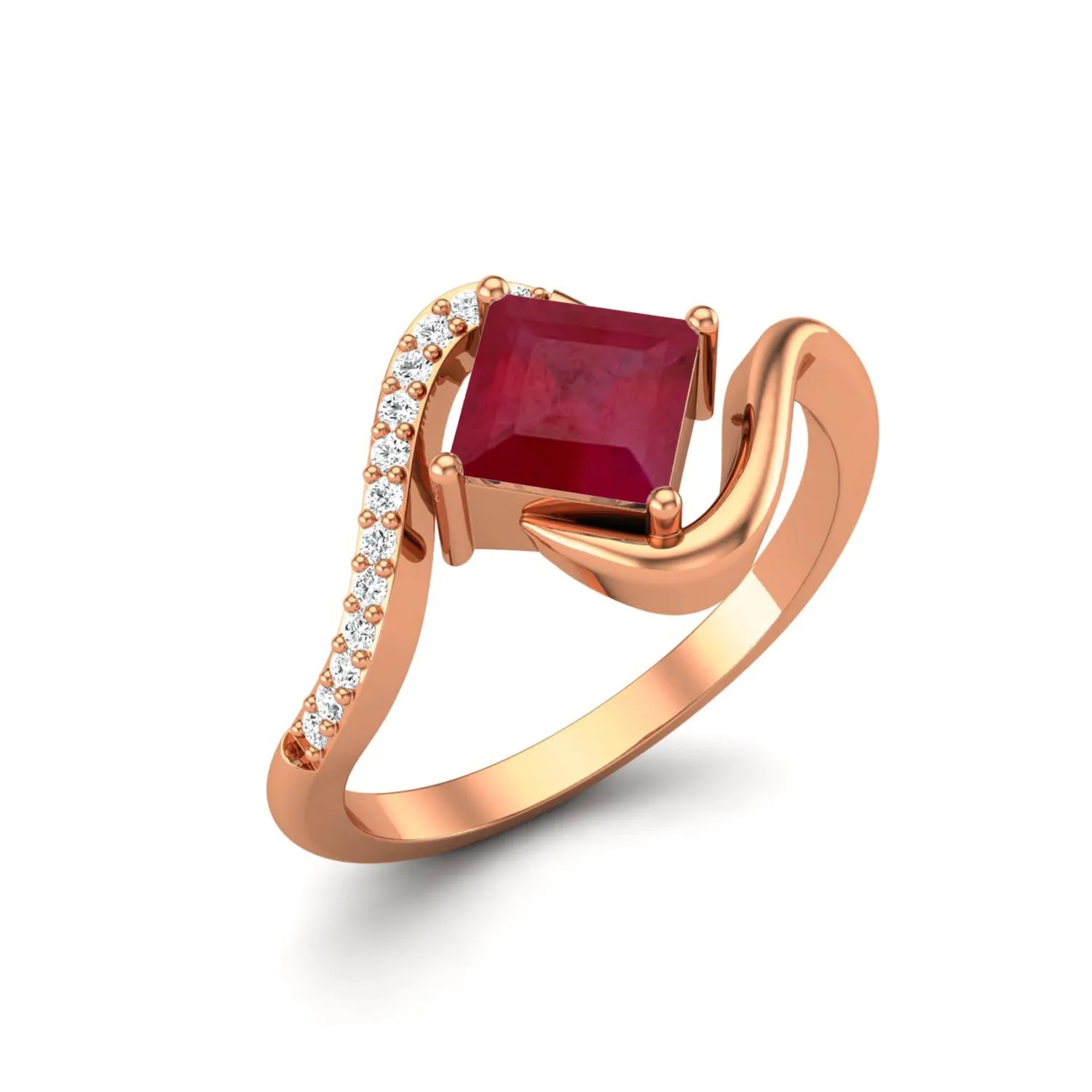 Solitaire 5 MM Square Ruby 925 Sterling Silver White Accents Wedding Ring