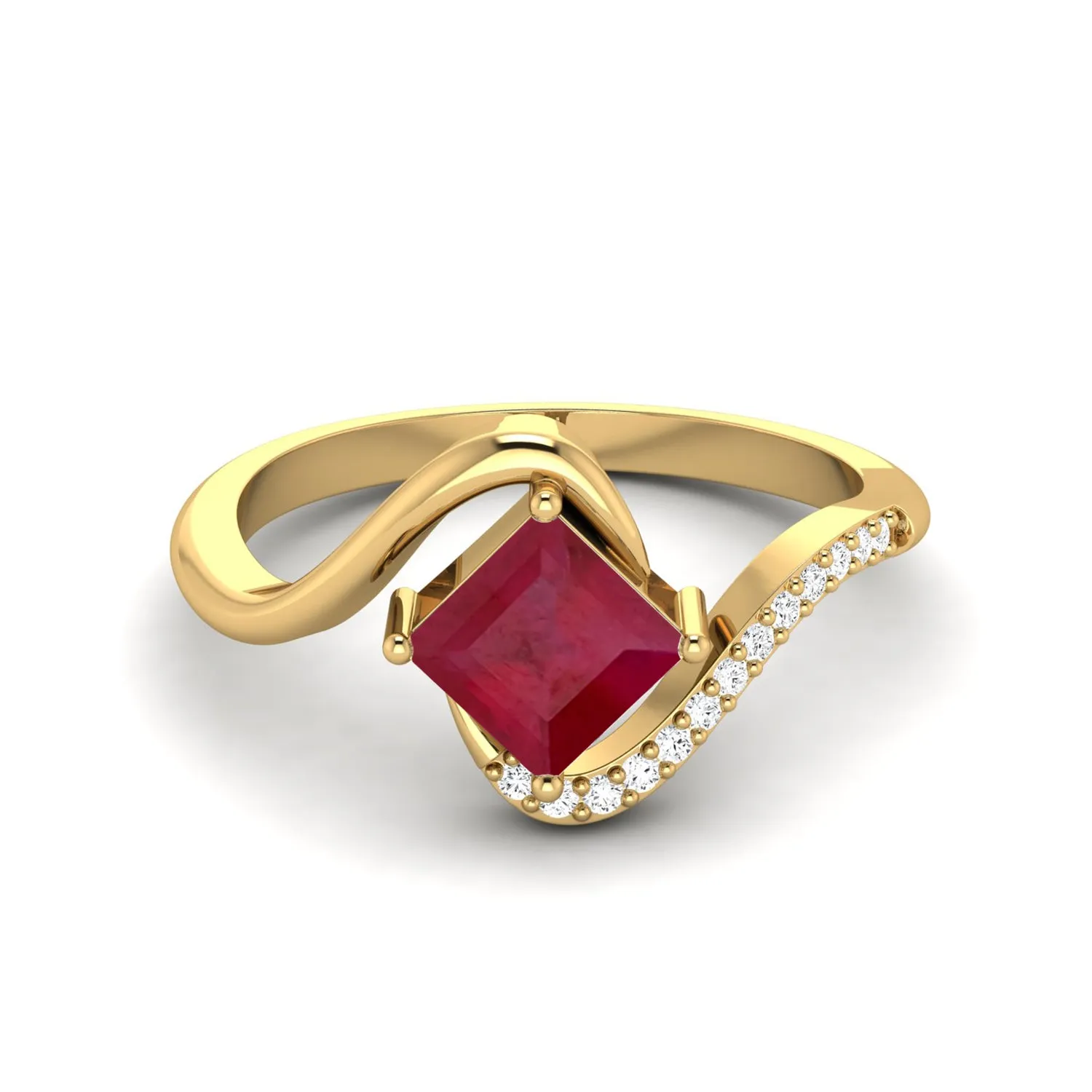 Solitaire 5 MM Square Ruby 925 Sterling Silver White Accents Wedding Ring