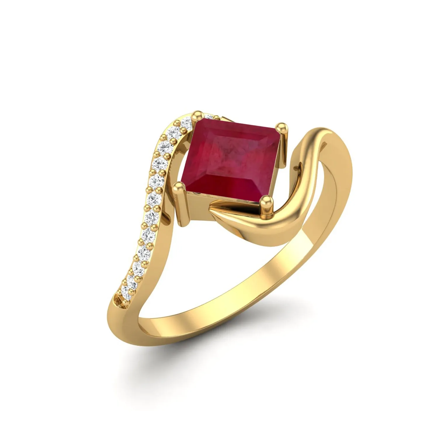 Solitaire 5 MM Square Ruby 925 Sterling Silver White Accents Wedding Ring