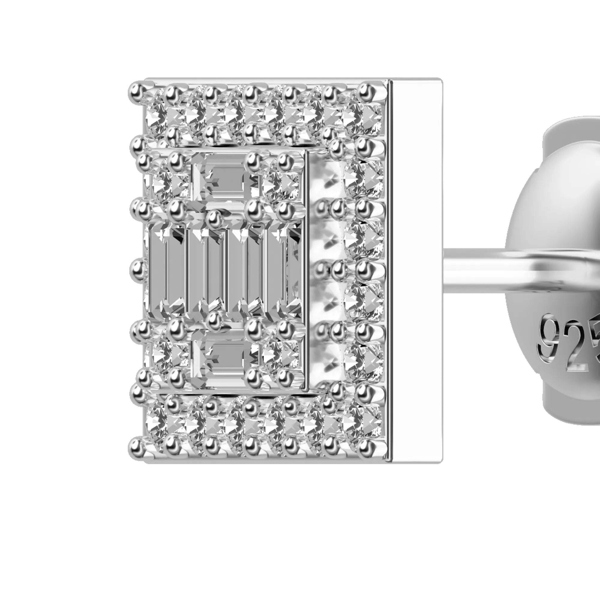 Square Baguette Mix Halo Stud Earrings - Pair