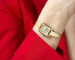 Square cocktail watch for women gold plated Seagull jewelry gift, Roman numerals women watch tank style, retro timepiece dainty accessory