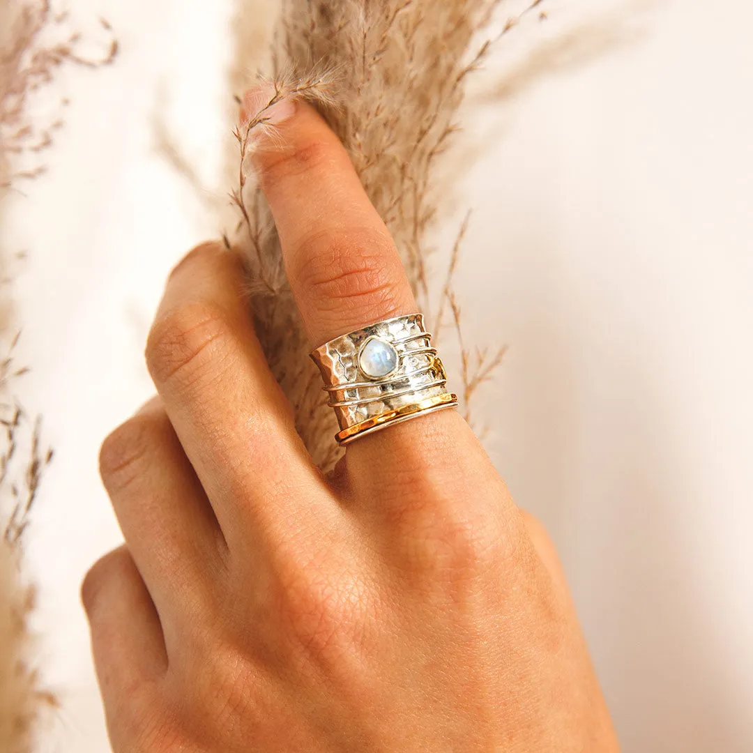 Star Moon and Moonstone Fidget Ring Sterling Silver