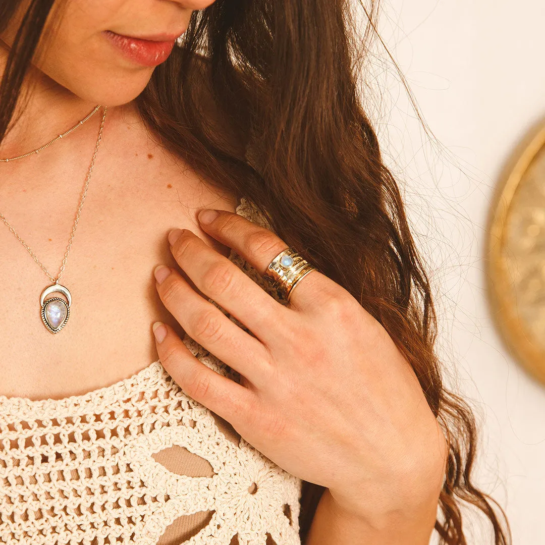 Star Moon and Moonstone Fidget Ring Sterling Silver